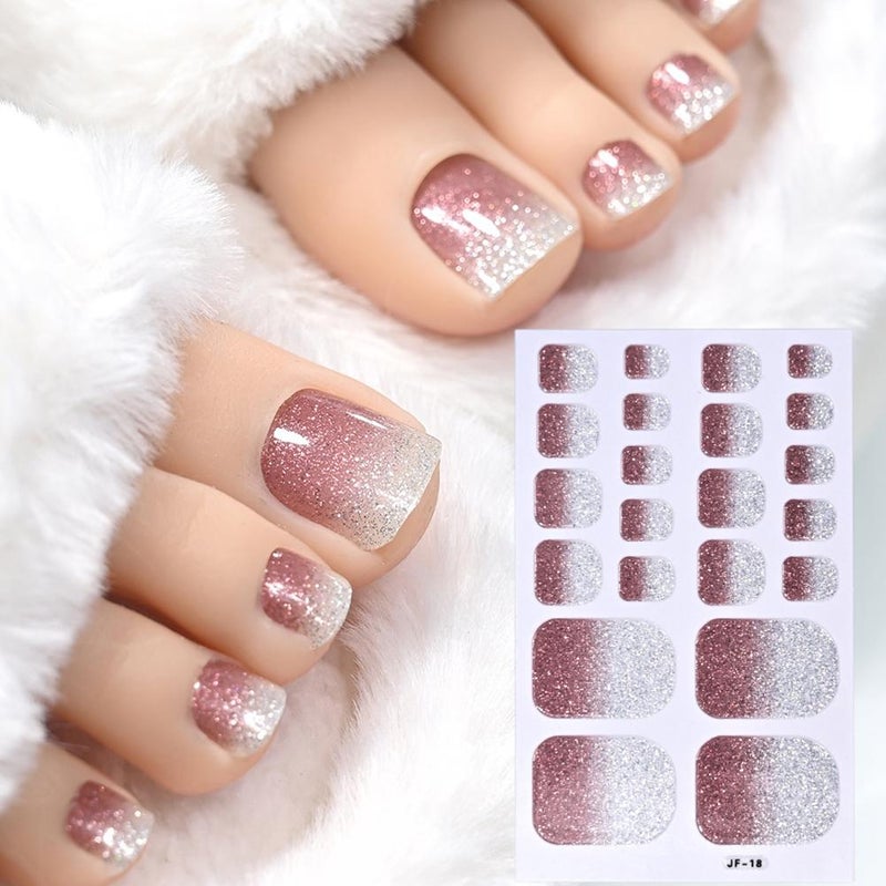 22-finger toenail polish stickers with gradient glitter and gold powder, full-coverage girly toenail decorations.